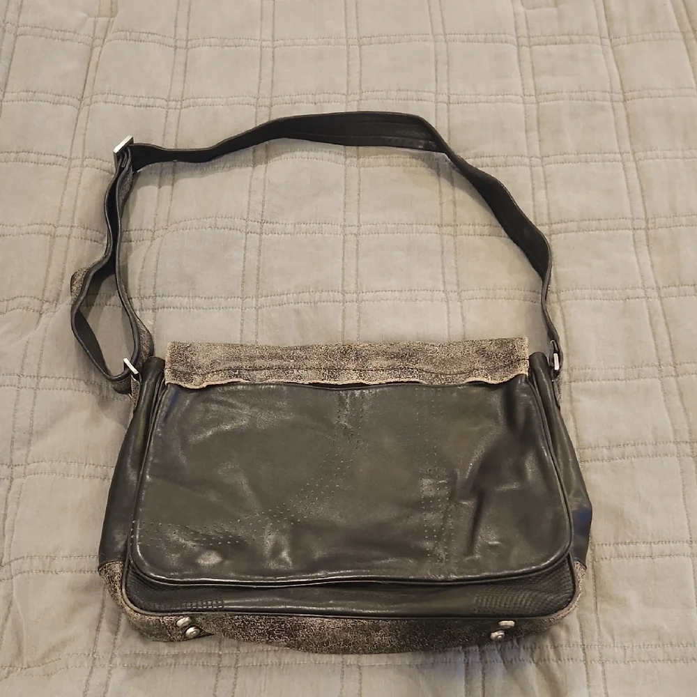 Hugo Boss Black and Tan Buttery Soft Leather Laptop Bag